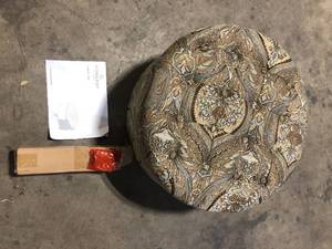Homepop Brown and Blue Paisley Round Button Tufted Storage Ottoman Customer Returns See Pictures