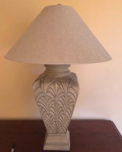 lot 100 image: Cream and Gray Pattern Shade Light Linen Table Lamp