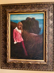 lot 83 image: Vintage Art Framed Painting of Lady in Pink at the Water by Ann Jennings