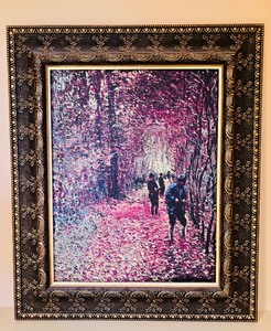 lot 84 image: Lovely Textured Painting Fall Woods and Hunters