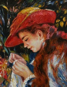 lot 138 image: Marie Therese Durand Ruel Sewing Pierre-Augusta Renoir Reproduction Painting