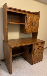 lot 139A image: Vintage Wooden Desk with Hutch