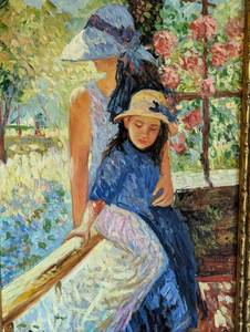 lot 39 image: Beautifully Framed Mother and Daughter Painting