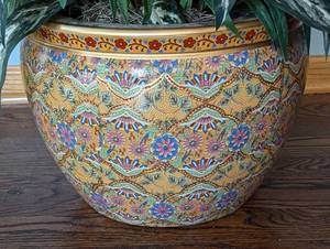 lot 41 image: Colorful Ceramic Planter and Faux Plant