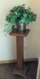 lot 45 image: Wood Pedestal Stand and Faux Plant