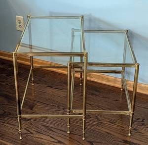 lot 4 image: Pair of Glass Topped Brass Nesting Tables