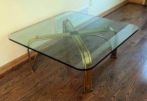 lot 18 image: Large Glass Topped Brass Coffee Table
