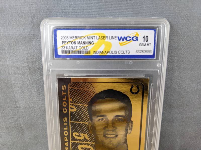 lot 28A image: 2003 Peyton Manning Merrick Mint Laser Line 23KT Gold Card WCG 10 Graded Football NFL Indianapolis Colts V