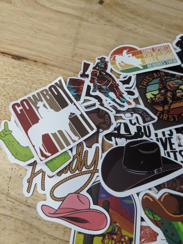 lot 110D image: 50 New Cowboy Western Theme Aesthetic Stickers for Water Bottles, Laptops, Scrapbooking Etc E
