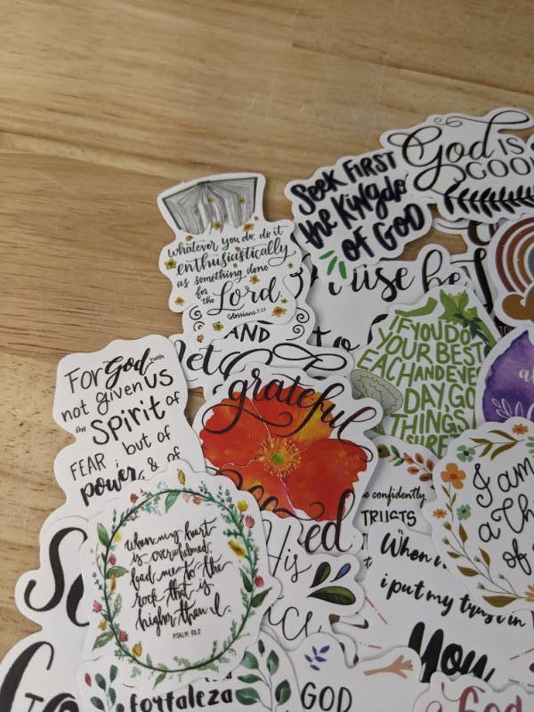 lot 92A image: 50 New Faith and Spiritual Quotes Aesthetic Stickers for Water Bottles, Laptops, Scrapbooking Etc E