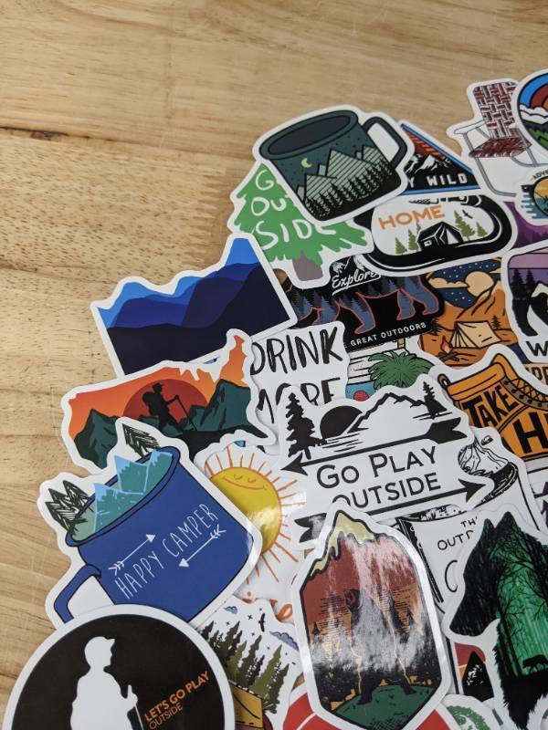 lot 99C image: 100 New Adventure and Camping Theme Aesthetic Stickers for Water Bottles, Laptops, Scrapbooking Etc E
