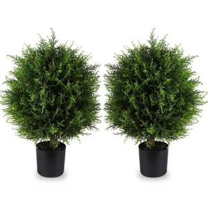 lot 66 image: Artificial Topiary Cedar Ball Tree 20 Fake Cedar Potted Plants UV Rated Artificial Shrubs Bushes Ball Tree for Indoor Outdoor Home Garden Dcor (2 Pack) $129 Retail B