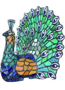 lot 9 image: New Tiffany Table Lamp Blue-Green Stained Glass Peacock $149.99 Retail B