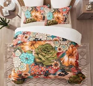 lot 45 image: New 3 Piece Boho Floral Quilt Sets FullQueen Size Microfiber Quilts with 2 Shams $49.99 Retail B