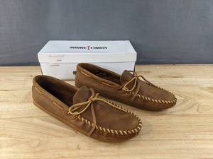 lot 96F image: New Minnetonka Slip-On Moccasin Shoes Mens Size 12 Brown Ruff N