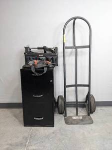 lot 124 image: Black and Decker Oscillating Multi-Tool, 3-Drawer Metal File Cabiner, 2-Wheel Hand TruckDolly and More C