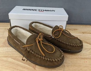 lot 69F image: Minnetonka Pile Lined Hardsole Slipper Mens Size 9.5 Autumn Brown N
