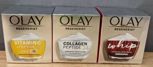 lot 30E image: Brand New Olay Regenerist Vitamin C  Peptide 24 MAX Face Moisturizer, Olay Regenerist Collagen Peptide 24 Face Moisturizer, Olay Regenerist Whip Fragrance Free Face Moisturizer $48 Retail O