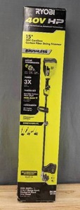 lot 12 image: Brand New Ryobi 40V HP Brushless 15 Carbon Fiber Attachment Capable String Trimmer Kit $229 Retail N