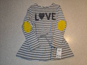 lot 420 image: Osh Kosh Bgosh New Girls Long Sleeve Dress LOVE Gray & White Stripes Size 5 P