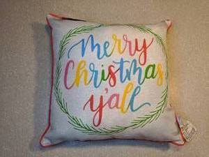 lot 439 image: New Decorative Throw Pillow Merry Christmas Yall Trees 16x16 P