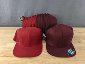 lot 57F image: 12 Brand New YUPOONG Red (6) and Maroon (6) Hats FlexFit SmallMedium A