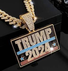 lot 35B image: Brand New TRUMP 2024 Pendant Iced Out Bling 20 President Necklace O