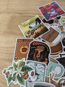 lot 31E image: 50 Brand New Coffee Theme Aesthetic Stickers for Water Bottles, Laptops, Scrapbooking Etc E