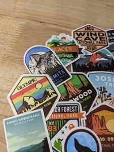 lot 50B image: 50 New National Park Theme Aesthetic Stickers for Water Bottles, Laptops, Scrapbook Etc E