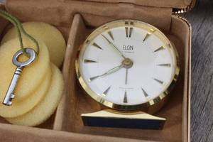 Elgin 7 Jewels Vintage Travel Alarm Clock, Made In France, Comes In A Case.