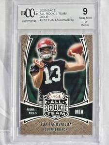 lot 8 image: Tua Tagovailoa Rookie Card 2020 SAGE All Rookie Team Gold #RT2 BCCG 9 Near Mint or Better Graded