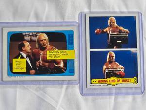 lot 14 image: Lot of 2 1985 Topps WWF Hulk Hogan Wrestling Cards - Wrong Kind of Music #56 & Anybody Good Enough #57 - Vintage WWE