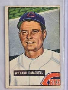 lot 23 image: Willard Ramsdell 1951 Bowman Baseball Card #251 Cincinnati Reds Vintage Baseball Card