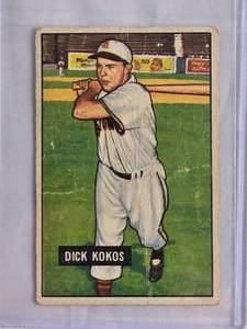 lot 26 image: Dick Kokos 1951 Bowman Baseball Card #68 St. Louis Browns Vintage Baseball Card