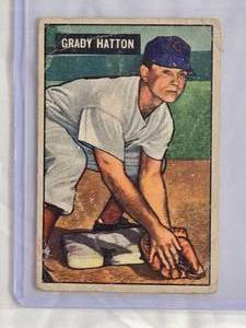 lot 30 image: Grady Hatton 1951 Bowman Baseball Card #47 Cincinnati Reds - Vintage Baseball Card