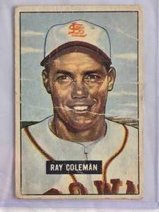 lot 31 image: Ray Coleman 1951 Bowman Baseball Card #136 St. Louis Browns - Vintage Baseball Card