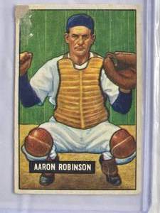 lot 32 image: Aaron Robinson 1951 Bowman Baseball Card #142 Detroit Tigers - Vintage Baseball Card