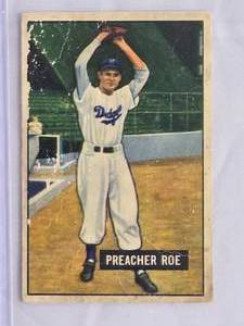 lot 35 image: Preacher Roe 1951 Bowman Baseball Card #118 - Brooklyn Dodgers - Vintage Baseball Card