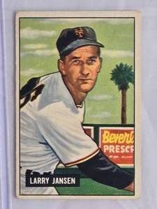 lot 37 image: Larry Jansen 1951 Bowman No. 162 New York Giants Vintage Baseball Card