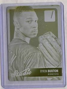 lot 43 image: Byron Buxton 2016 Panini Donruss Studio #2 Printing Plate Numbered 11 - Minnesota Twins