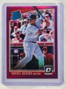lot 51 image: Rafael Devers Rookie 2018 Donruss Optic Pink Prizm Rated Rookie #35 - Boston Red Sox