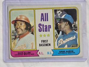 lot 68 image: Hank Aaron & Dick Allen 1974 Topps All-Star First Basemen #332 - Atlanta BravesChicago White Sox