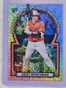 lot 93 image: Adley Rutschman 2023 Bowman Chrome Rookie of the Year Favorites Mojo Refractor Card #ROYF-4 - Baltimore Orioles