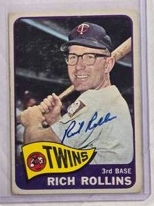 lot 150 image: Rich Rollins On Card Auto 1965 Topps #90 Vintage Baseball Card - Minnesota Twins