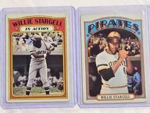 lot 162 image: Lot of 2 Willie Stargell Sequential Vintage Cards - 1972 In Action #448 & 1972 #447