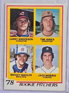 lot 172 image: 1978 Rookie Pitchers Jack Morris with Larry Anderson, Tim Jones, Mickey Mahler Topps #703