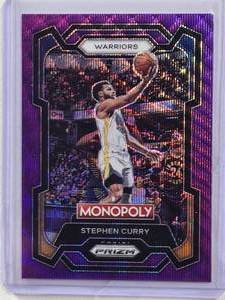 lot 213 image: Stephen Curry 2023-24 Panini Prizm Monopoly Purple Wave Refractor #28