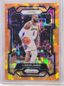 lot 223 image: LeBron James 2023-24 Panini Prizm Orange Cracked Ice Refractor #63