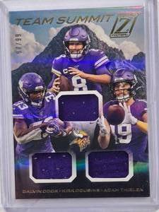 lot 248 image: Kirk Cousins, Dalvin Cook, Adam Thielen Triple Relic 2020 Panini Zenith #TS-MIN Numbered 9799