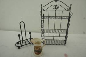 lot 238 image: Metal rack and napkin holder, creamer